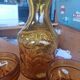 Vintage "BRF" Amber Carafe and 3 Glasses