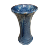 Vase en grès émaillé bleu signé