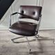 Vintage strafor brown leather armchair with casters