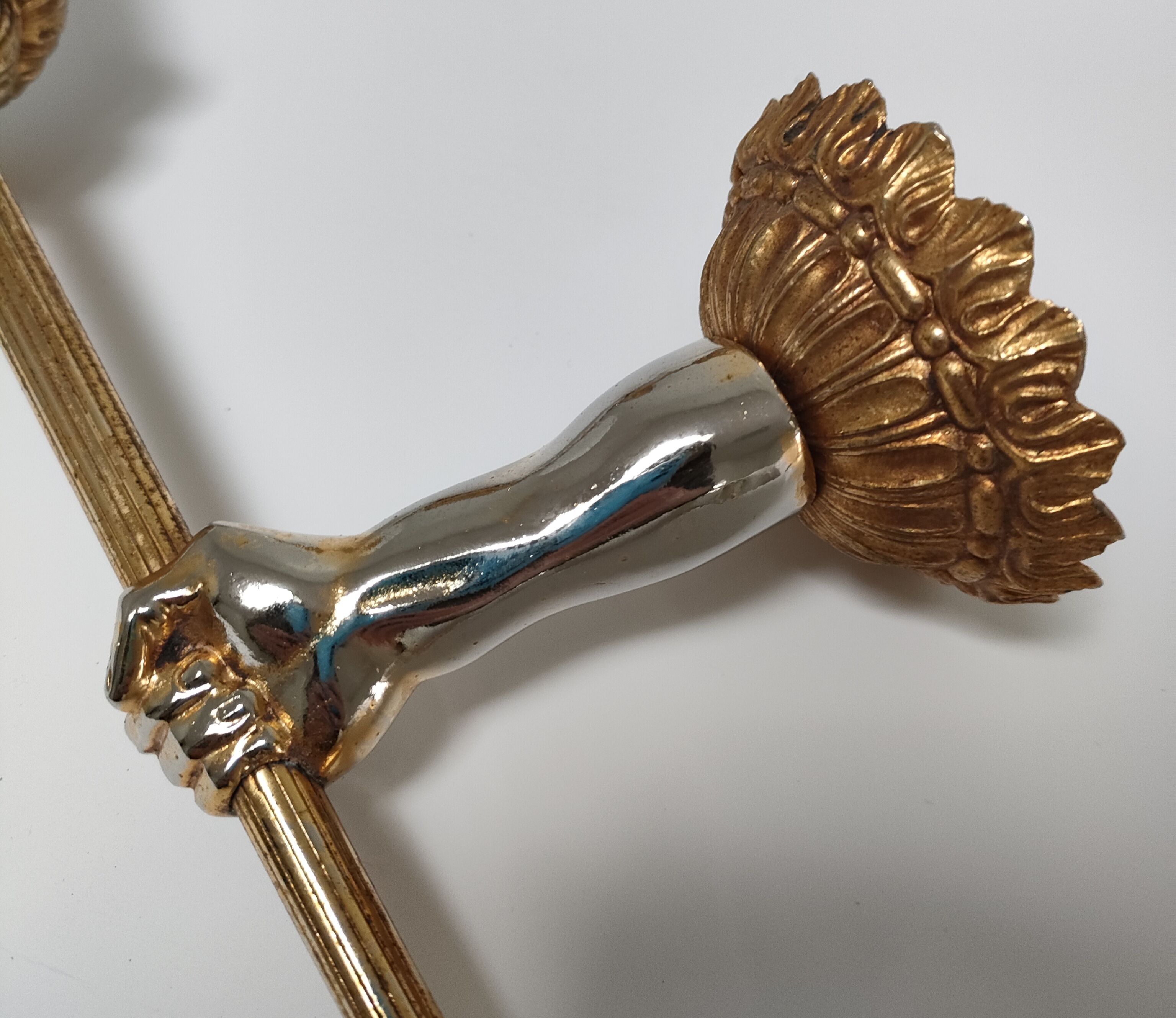 Pair of vintage patinated golden metal hand sconces