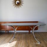 Coffee table in smoked glass and chrome legs, Design, 1970