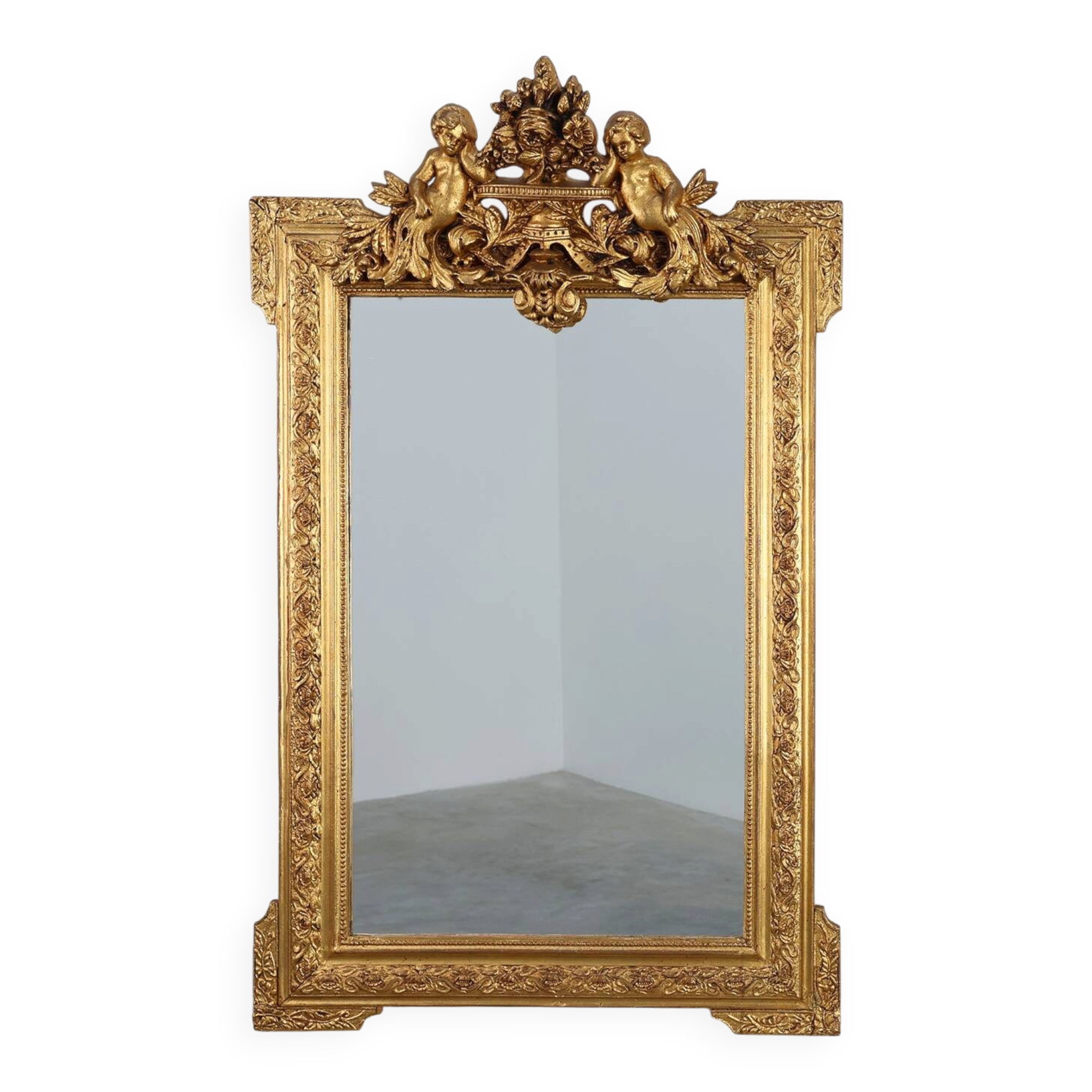 French rococo style richly sculpted gilted oak mirror, 19th century