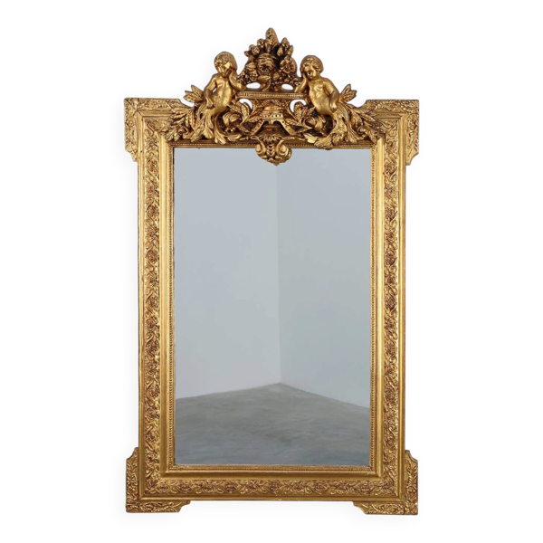 Miroir en chêne doré richement sculpté de style rococo français, 19e siècle
