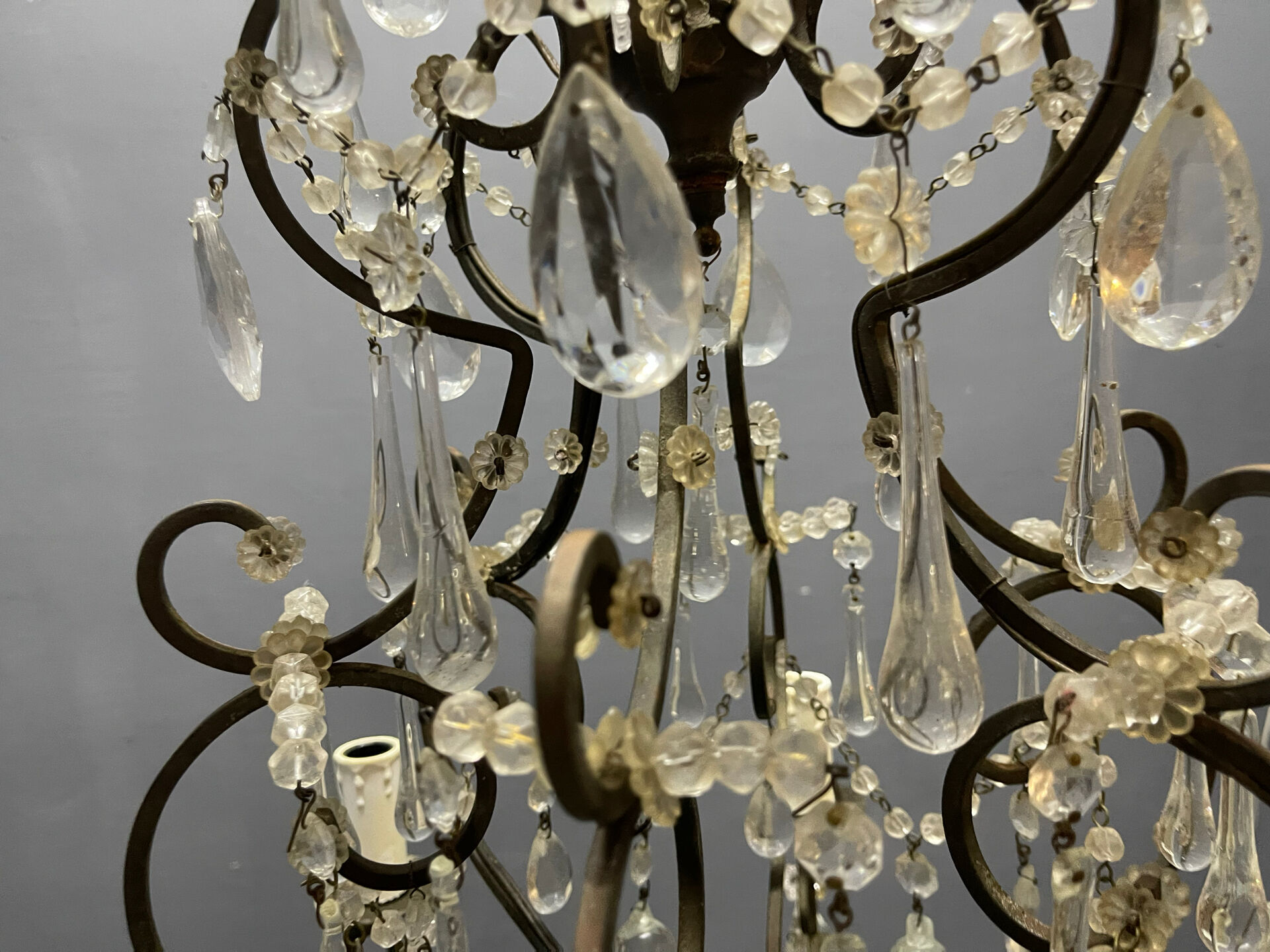 Wrought Iron Murano Glass Chandelier 1950’s 