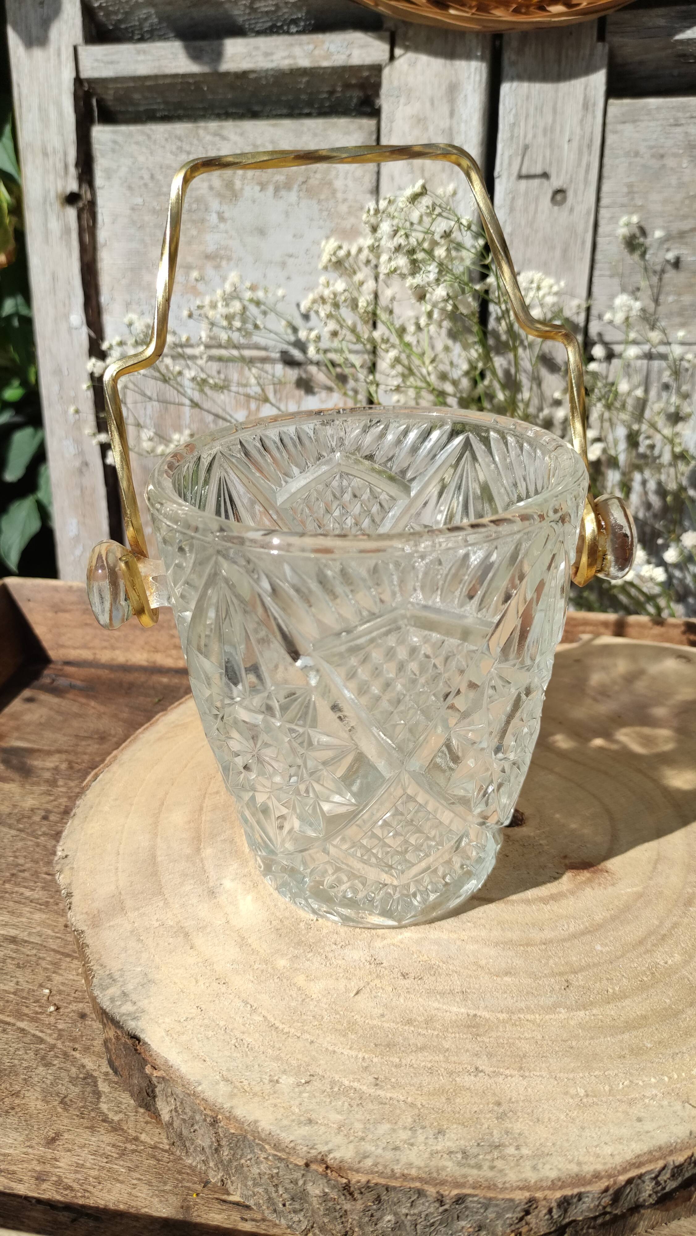 Vintage glass ice buckets or ice cubes made of thick glass