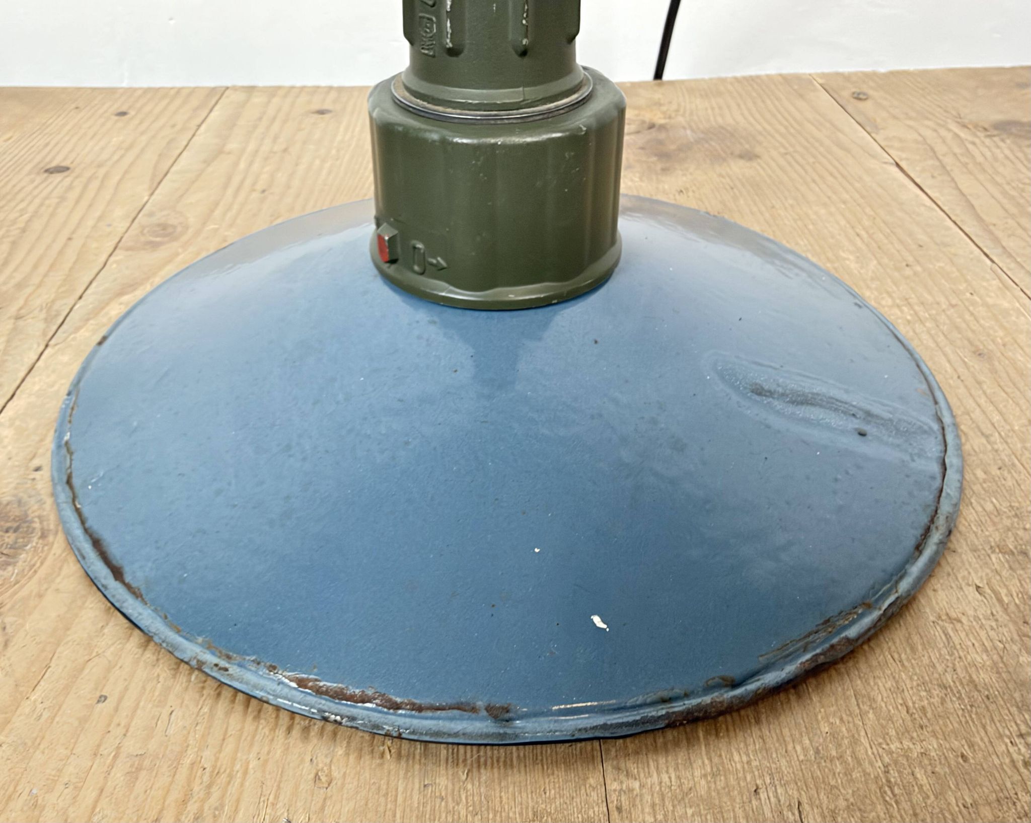 Industrial Blue Enamel Military Pendant Lamp with Cast Aluminium Top, 1960s