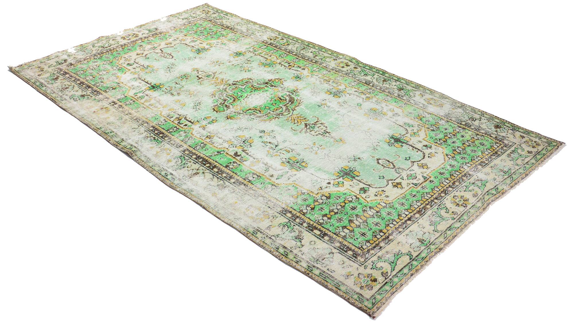 Tapis Oushak Vintage – Tons Vert Pastel & Style Classique, 176 x 340 cm