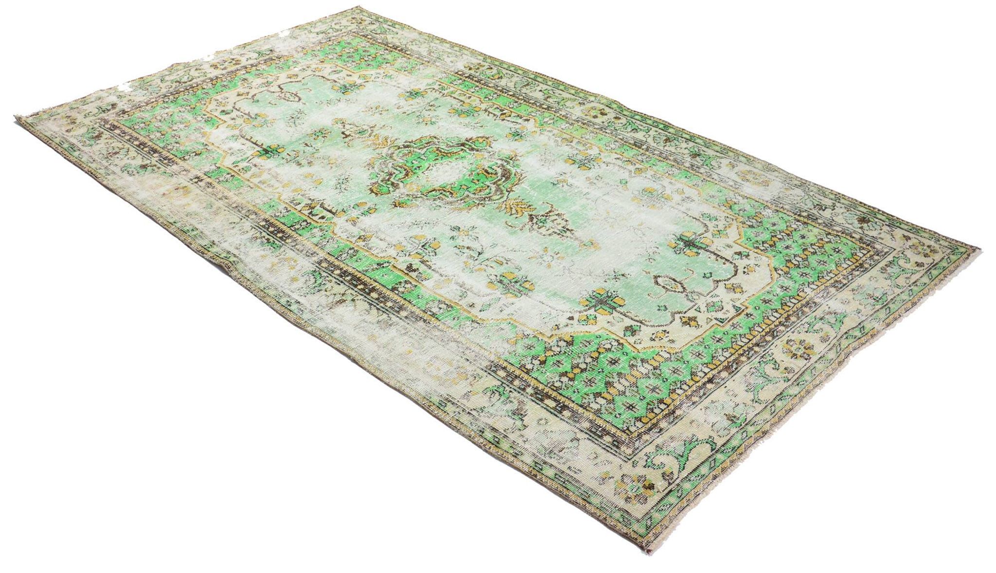 Tapis Oushak Vintage – Tons Vert Pastel & Style Classique, 176 x 340 cm