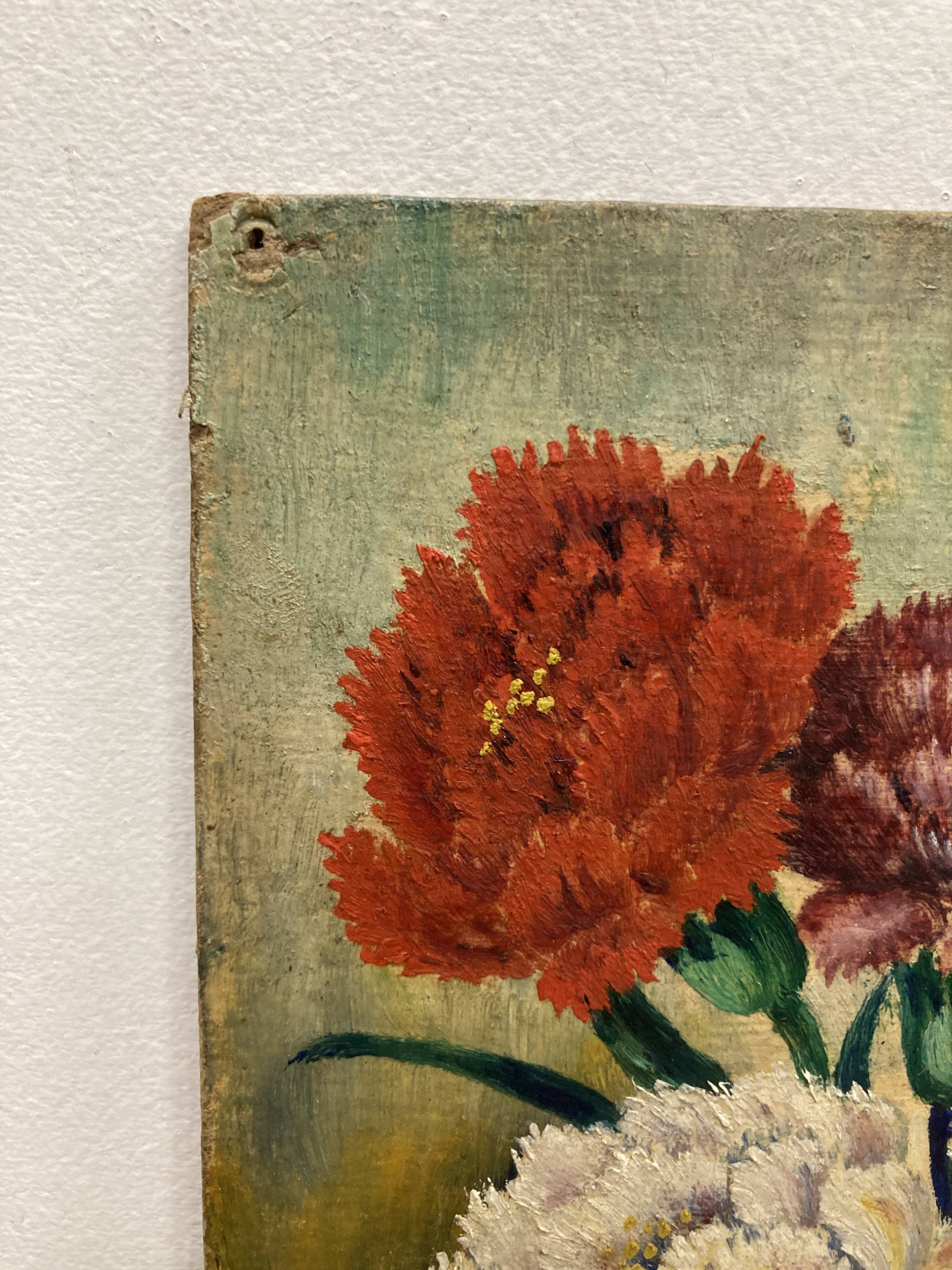 “Les Oeillets” Oil on panel signed