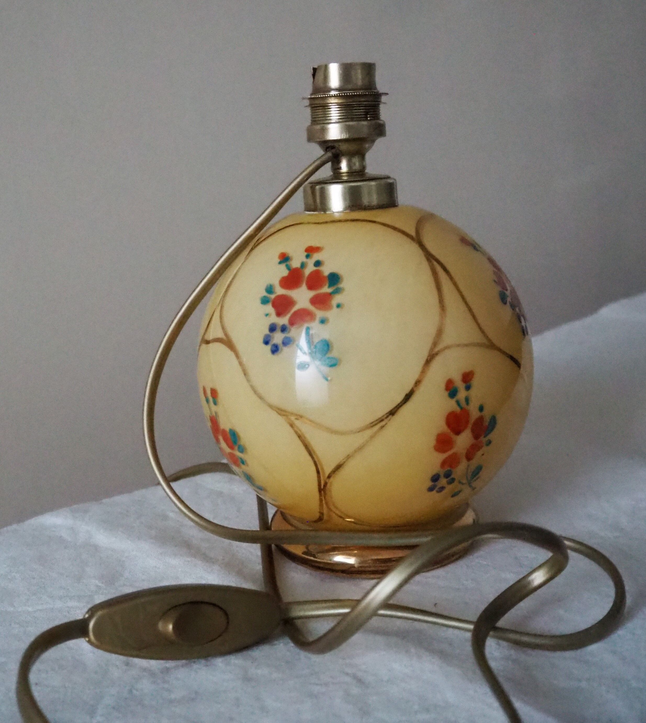 Old lamp foot ball to pose / table / bedside / side glass – floral print