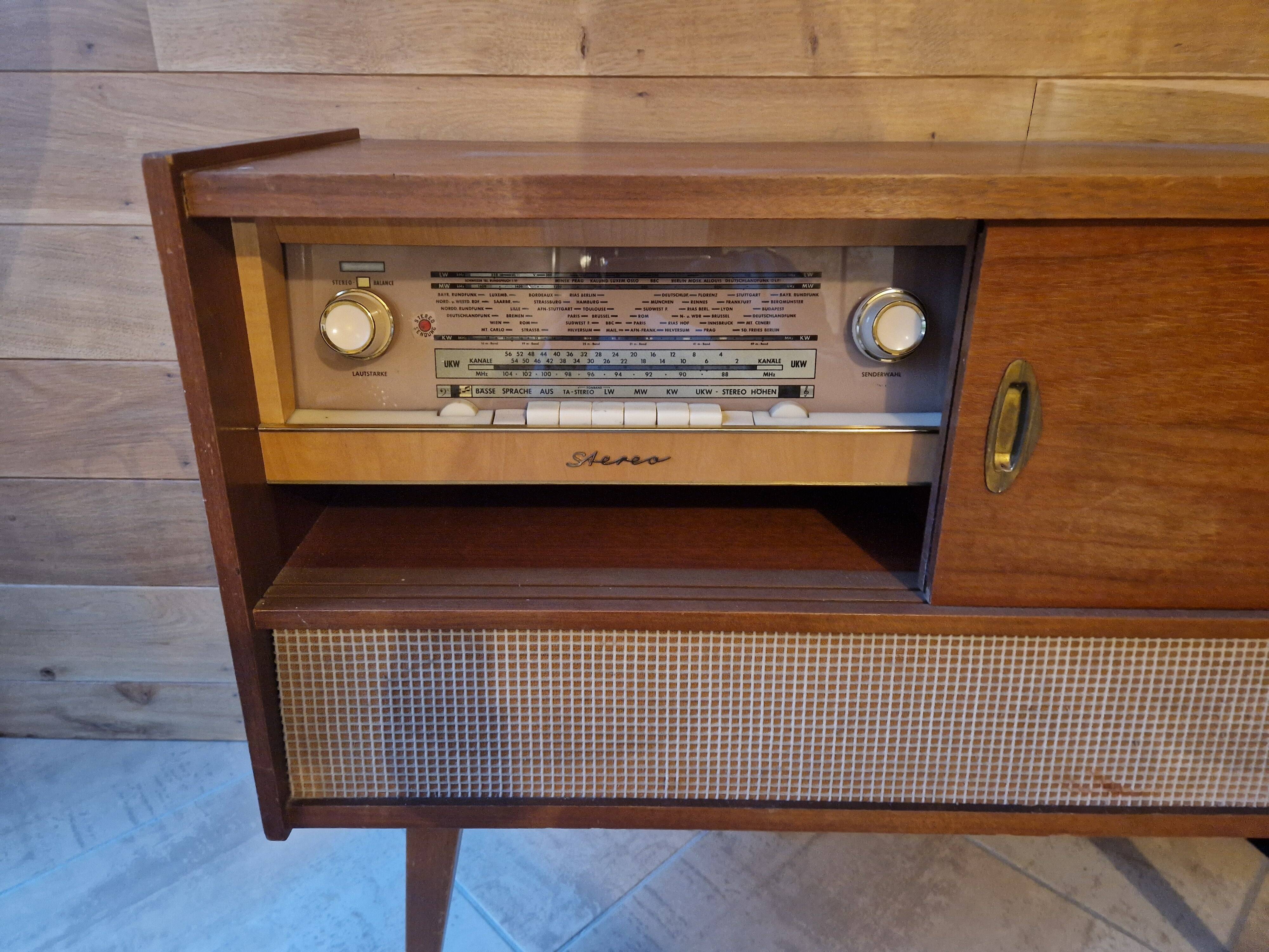 Vintage radio and record cabinet