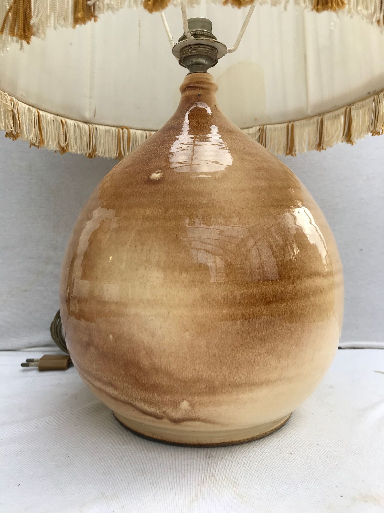 Former lamp Louis Thiam Nancy ceramics beige - abat-day vintage white fabric