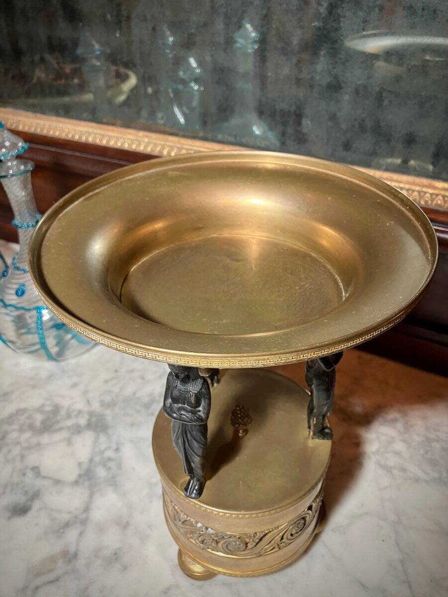 Italian Empire Bronze and Brass Tazzas with Sphinxes, 1800s, Set of 2