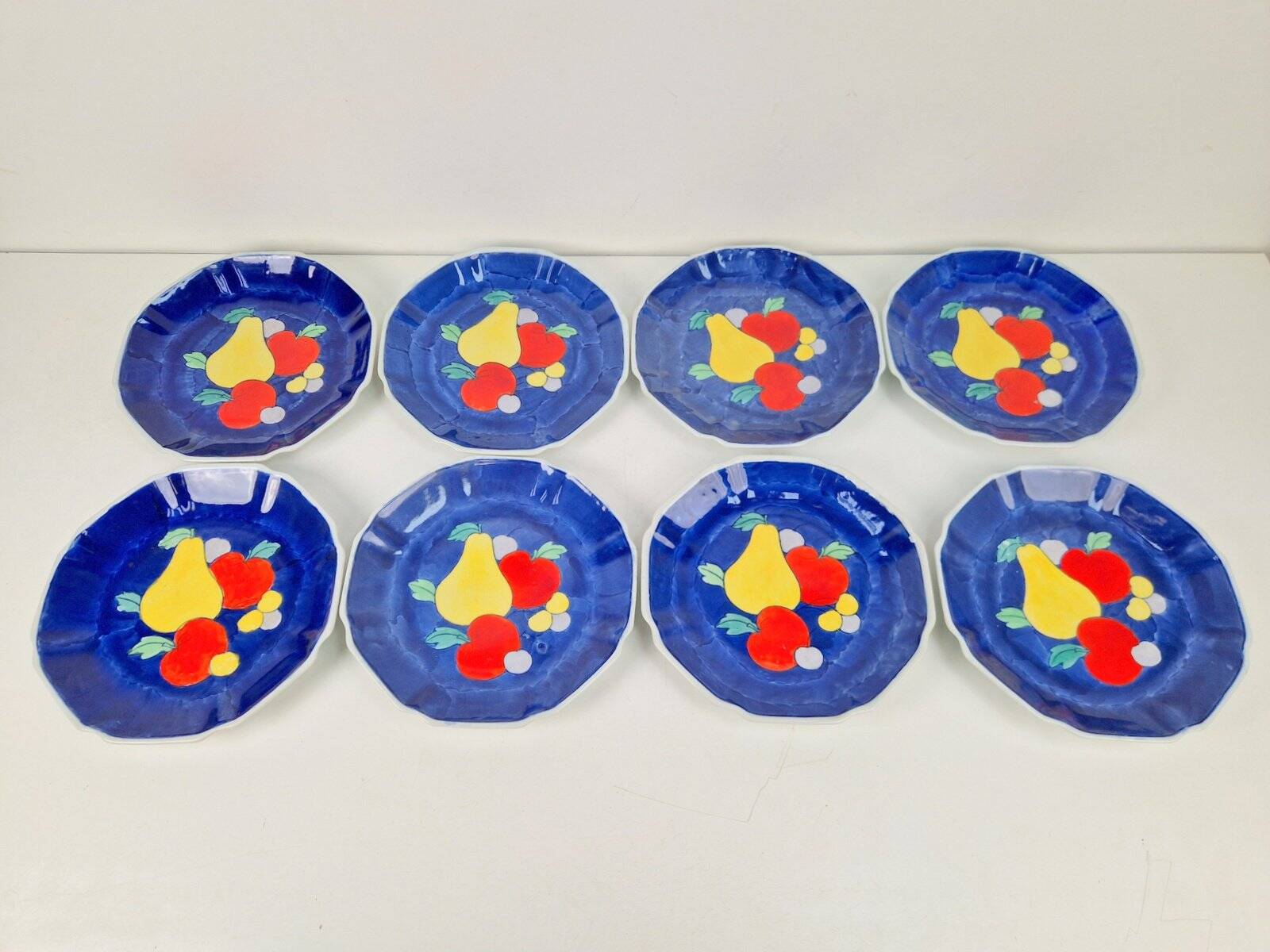Vintage Hand-Painted Porcelain Fruit Plates, China, 1950s, Set of 8