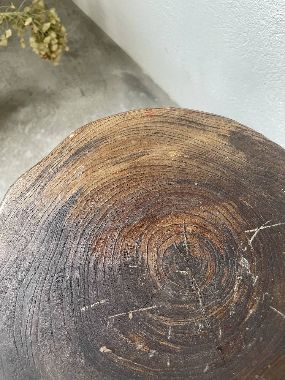 50s tripod oak stool