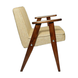 Fauteuil vintage chaise longue en bois jaune ocre design par Chierowski 1962 milieu du siècle moderne style scandinave Boho ethnique salon Fauteuil de salon