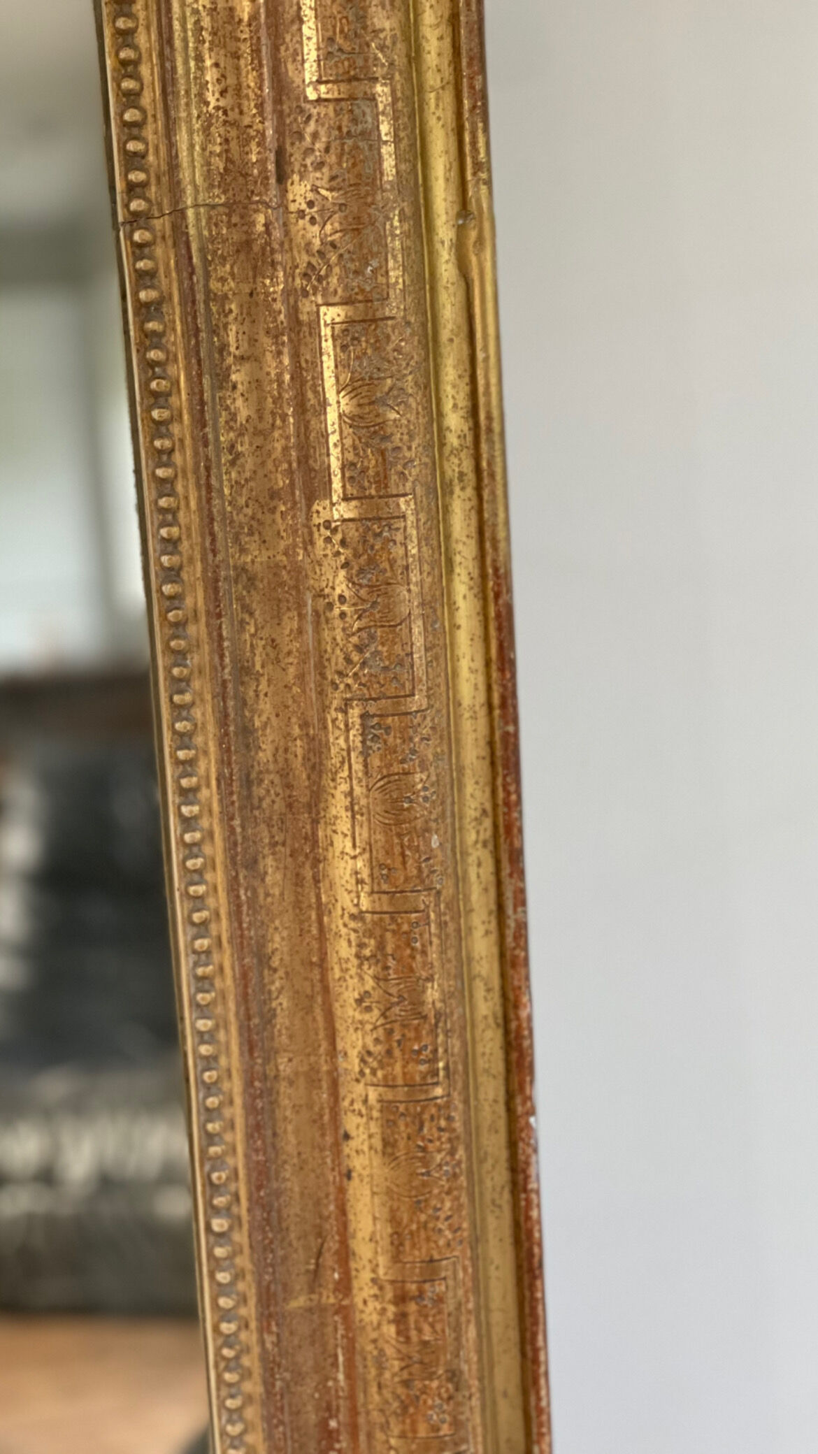 Old mirror louis Philippe gilded gold leaf pediment angels