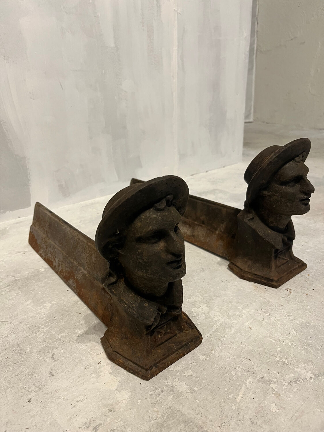 Pair of Heavy Antique Chenets (Fireplace Andirons) – Cast Metal, 10–15