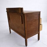 Antique English oak commode with a backrest, 3 drawers.