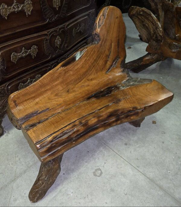 Banc en bois d'olivier et bois flotté, Asie XXe