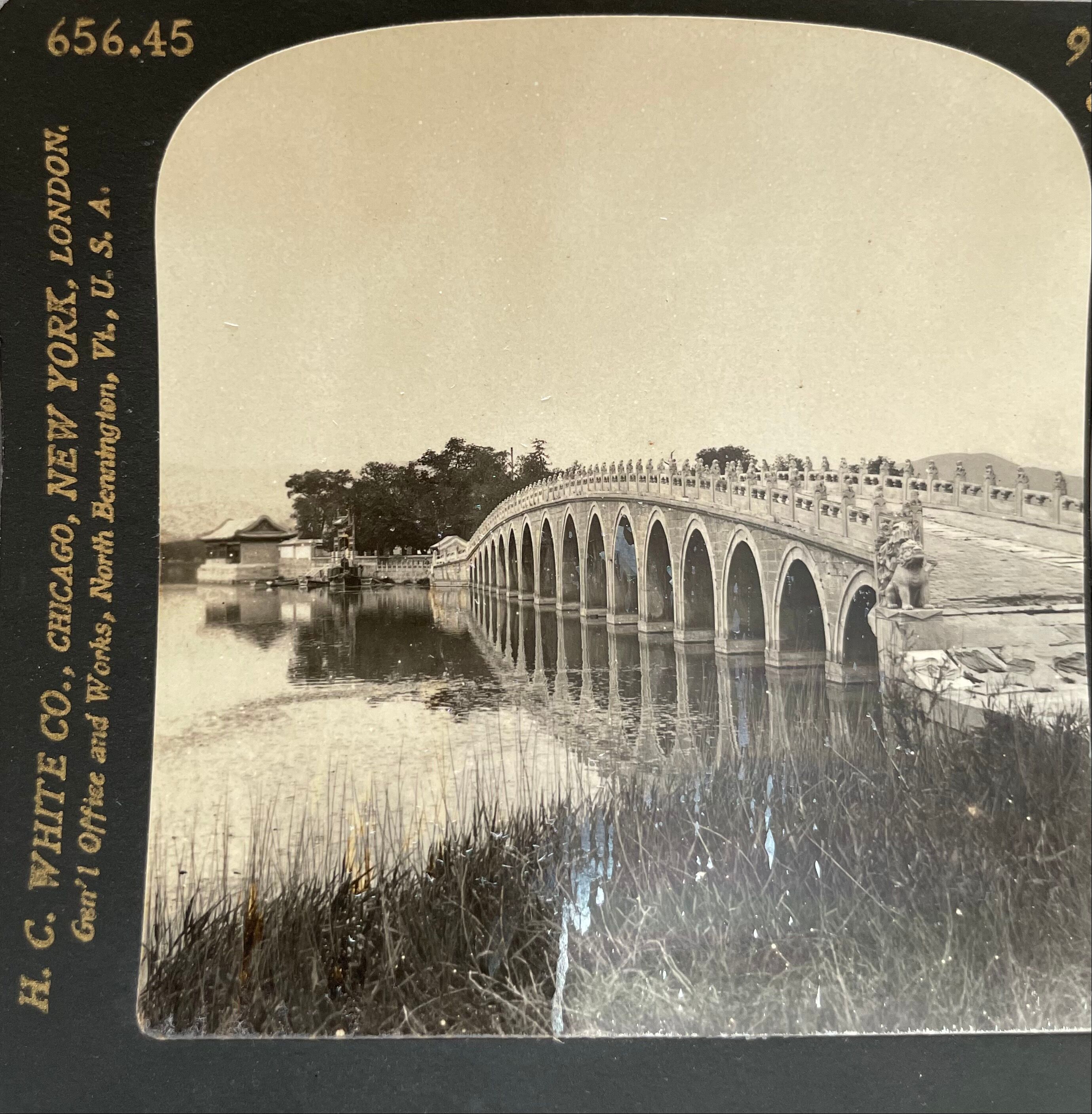 Old photography stereo, stereograph, luxury albumine 1903 marble bridge of the Empress, China