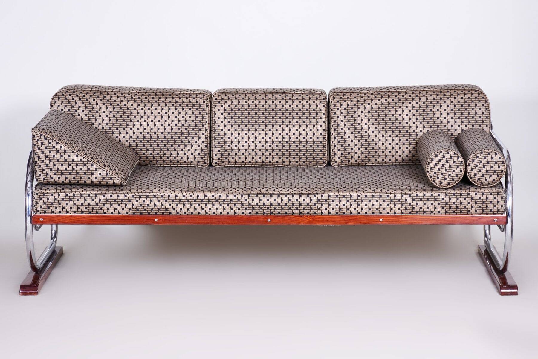 Bauhaus Sofa in Chrome and Backhausen Fabric attributed to R. Slezák, Czech, 1930s