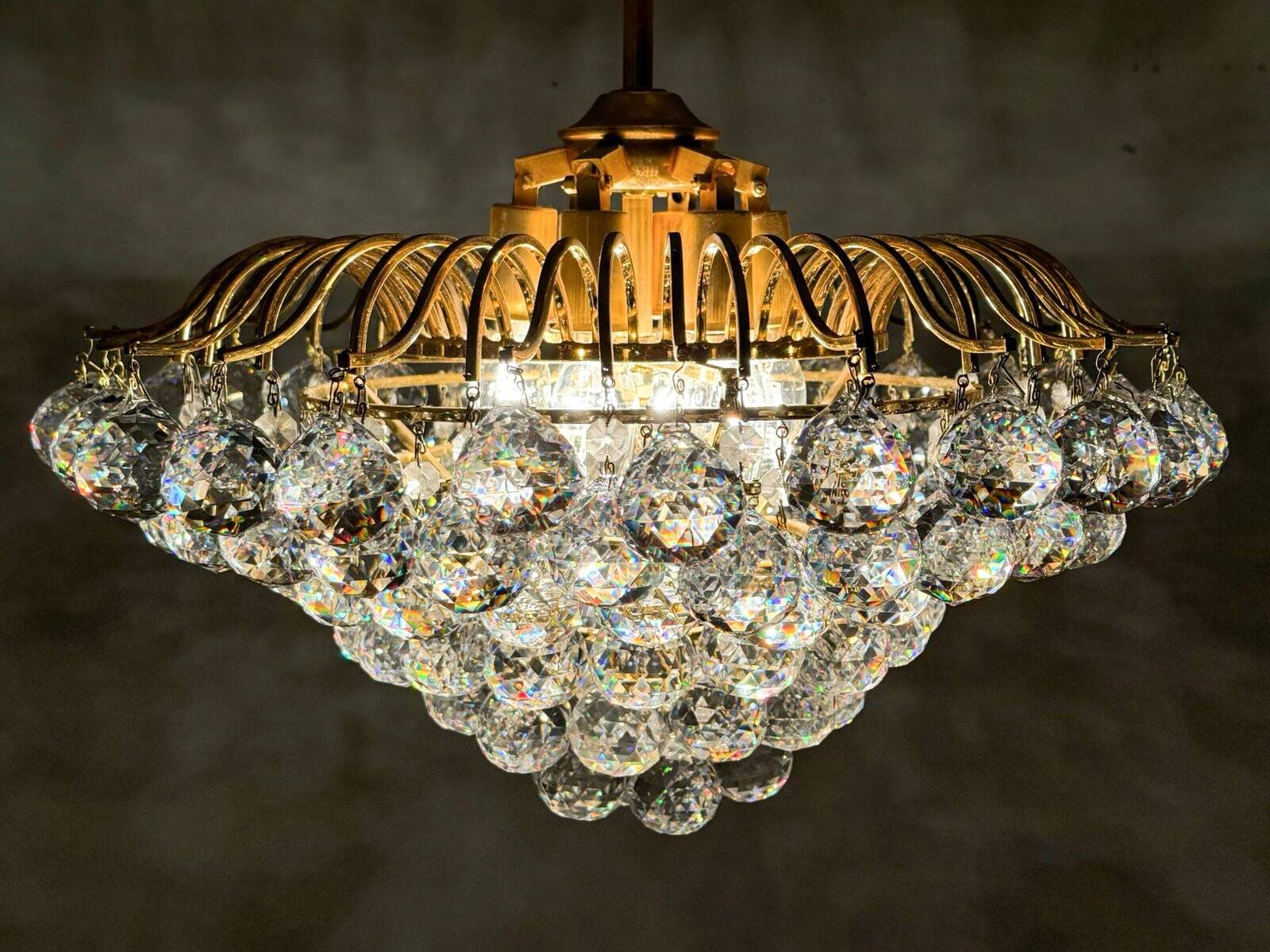 Hollywood Regency chandelier with crystal glass shades by Ernst Palme, Germany, 1960s
