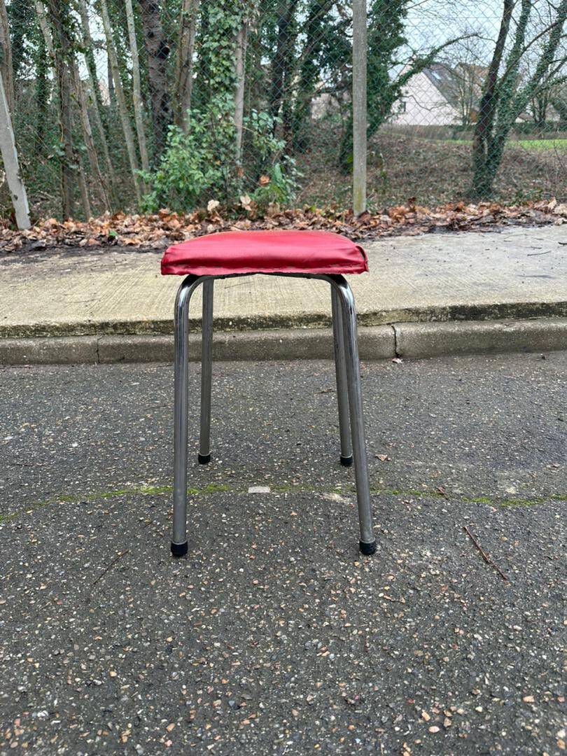 Steel stool with burgundy faux leather fabric