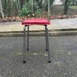 Steel stool with burgundy faux leather fabric