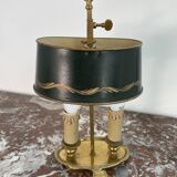 Louis XVI style two-light bouillotte lamp, green lampshade, hand-painted