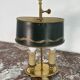 Louis XVI style two-light bouillotte lamp, green lampshade, hand-painted