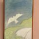 Original Swedish Oil on Canvas – "Woman with Dove" by G.G., 1990 – vintage and framed – 35.5 × 16 cm (13.9" × 6.2")