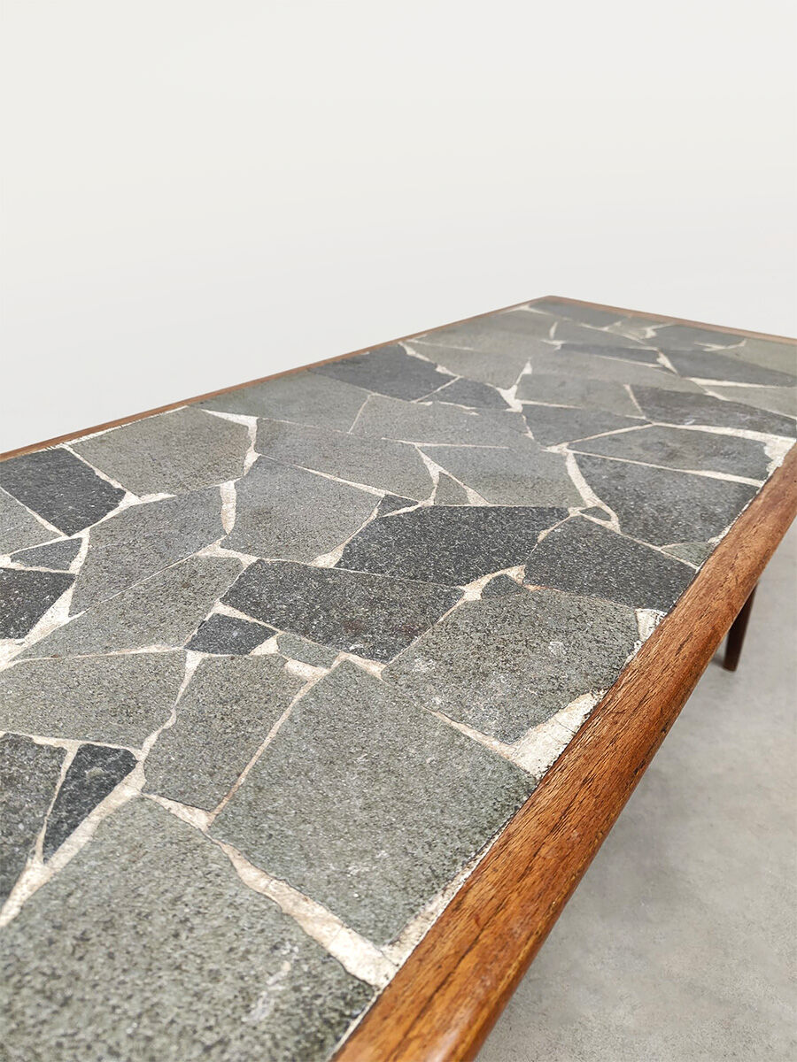 Vintage Danish design teak & slate stone coffee table