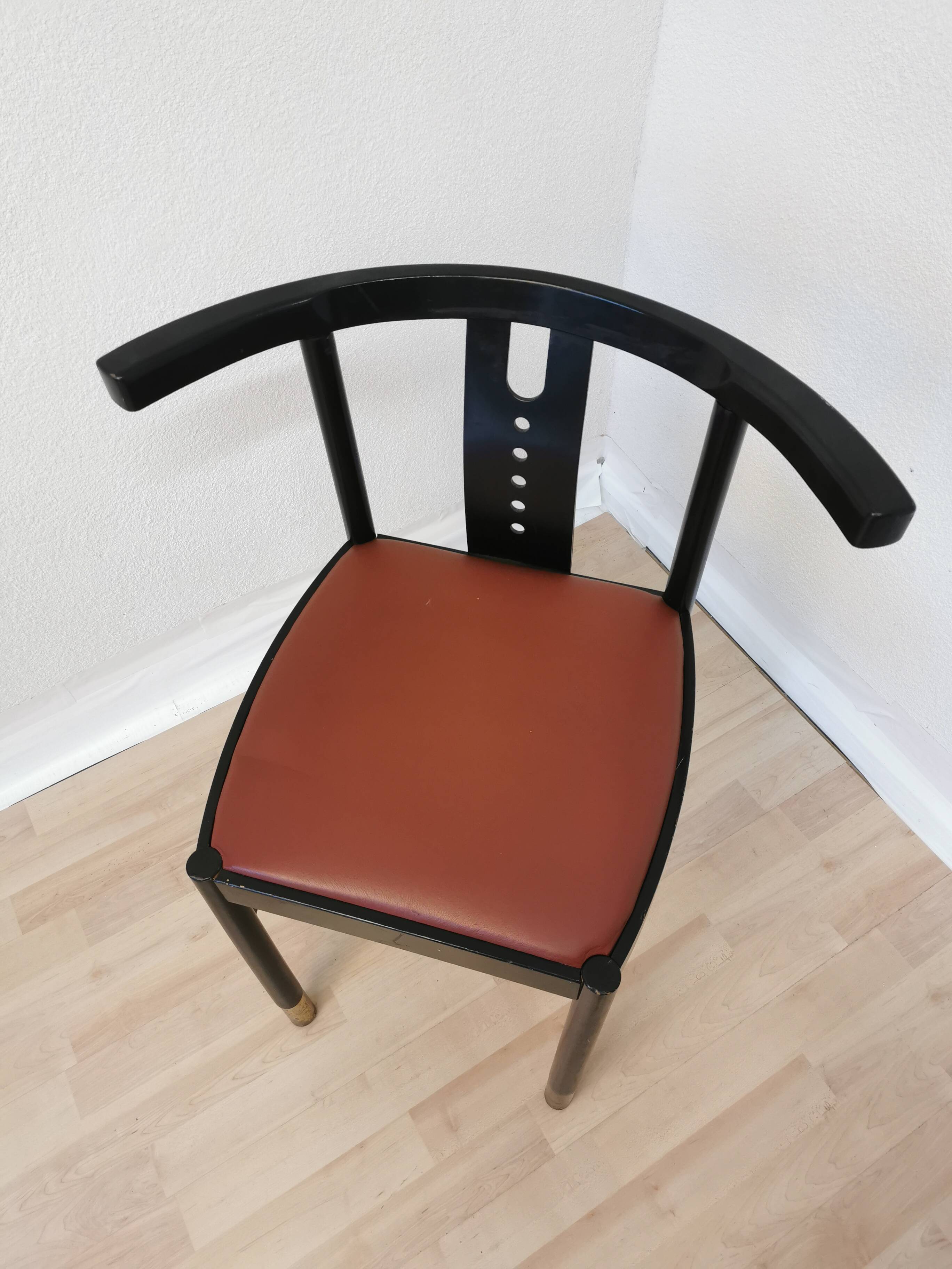 Vintage THONET Bentwood Dining Chair: Postmodern Brown Leather Seat