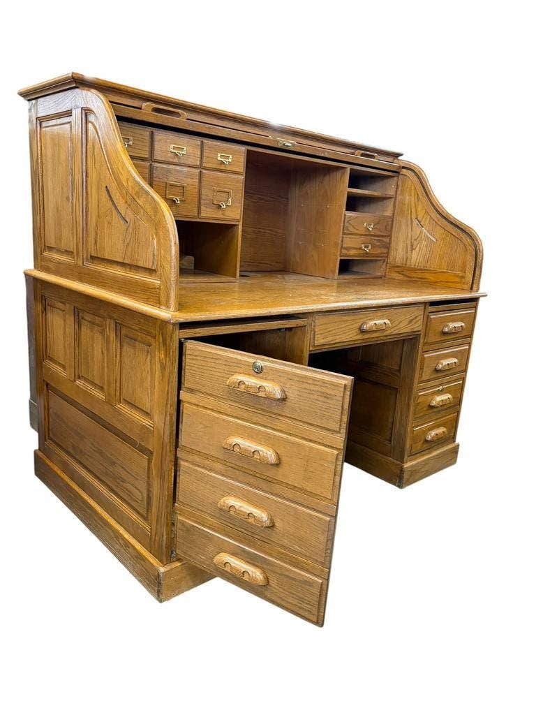 Bureau à rideau américain vintage en bois