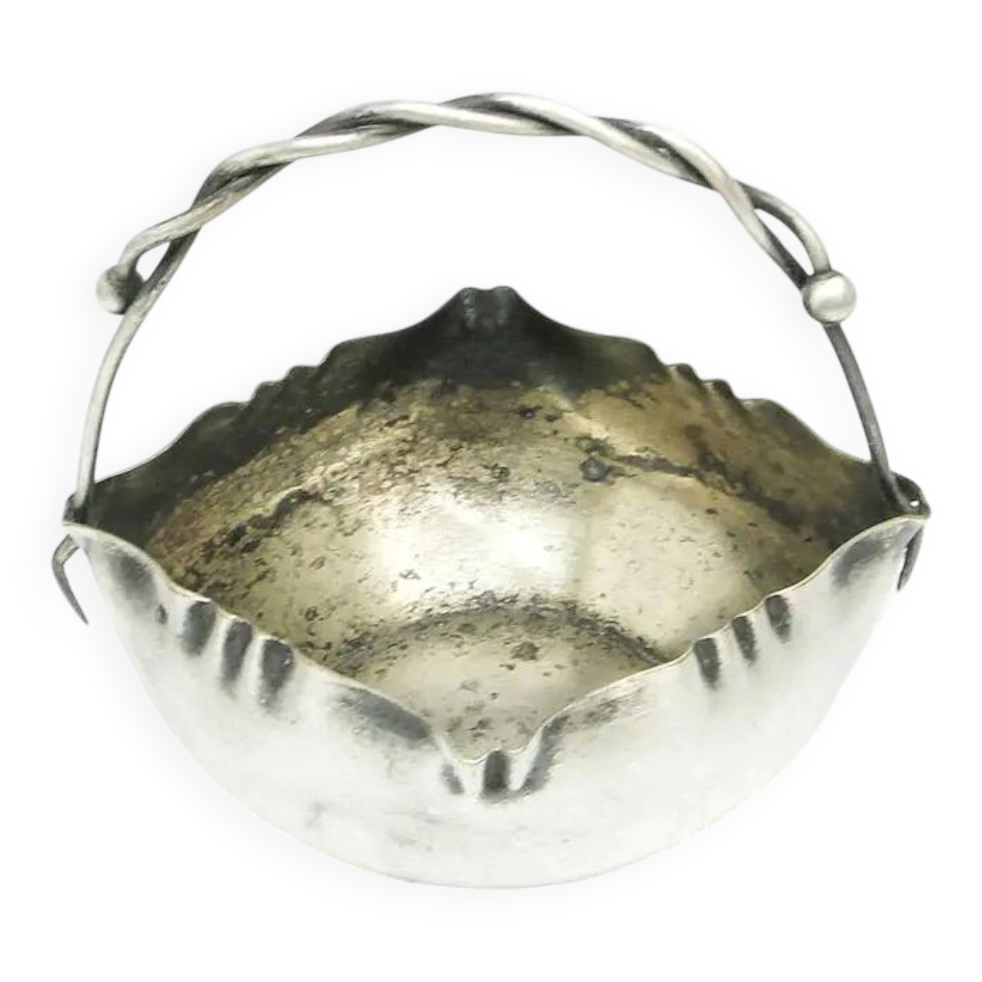 Basket sugar bowl, Art Nouveau, silver-plated brass, Poland, early 20th century