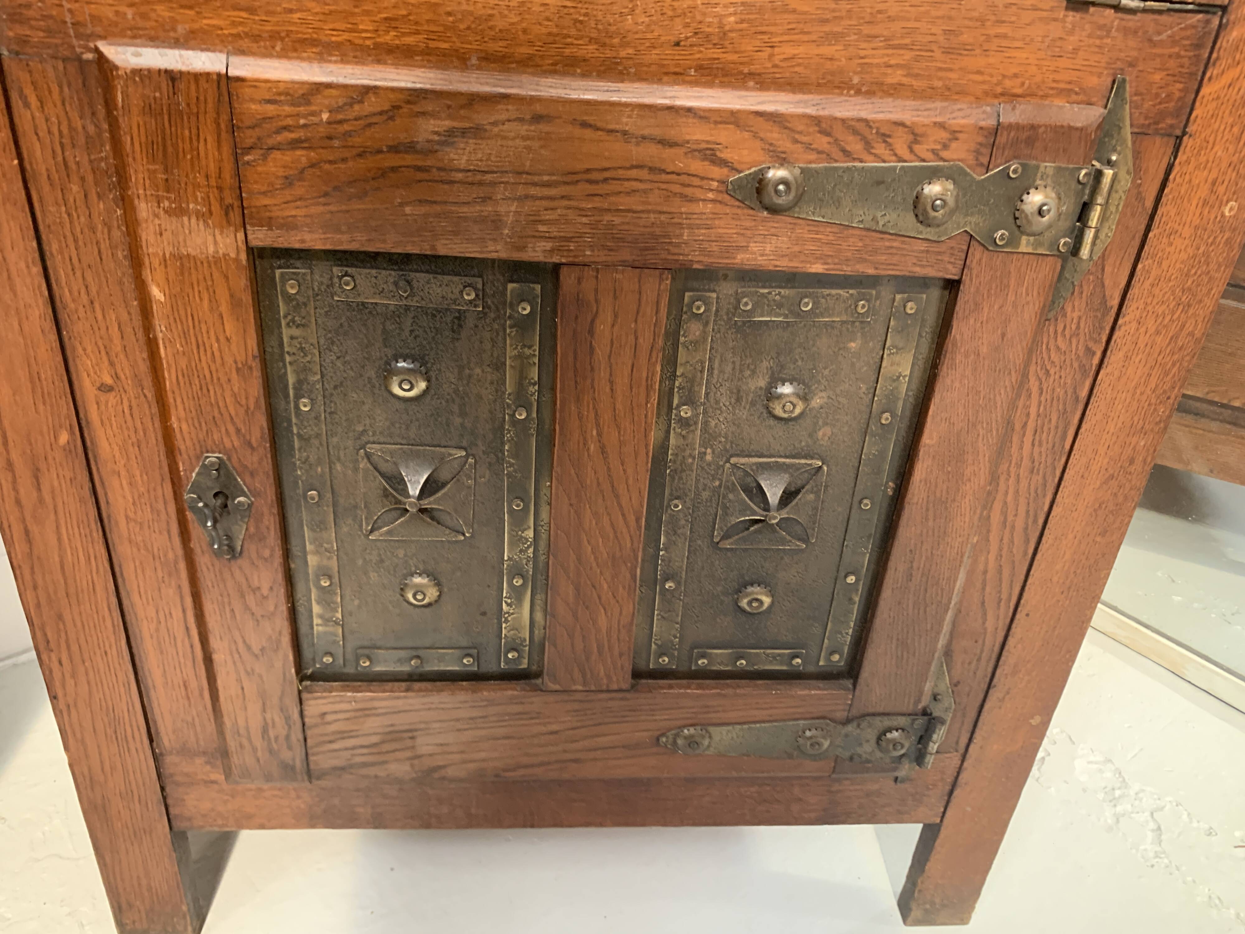 20th century natural wood and metal plate secretary desk