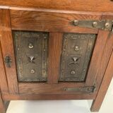 20th century natural wood and metal plate secretary desk