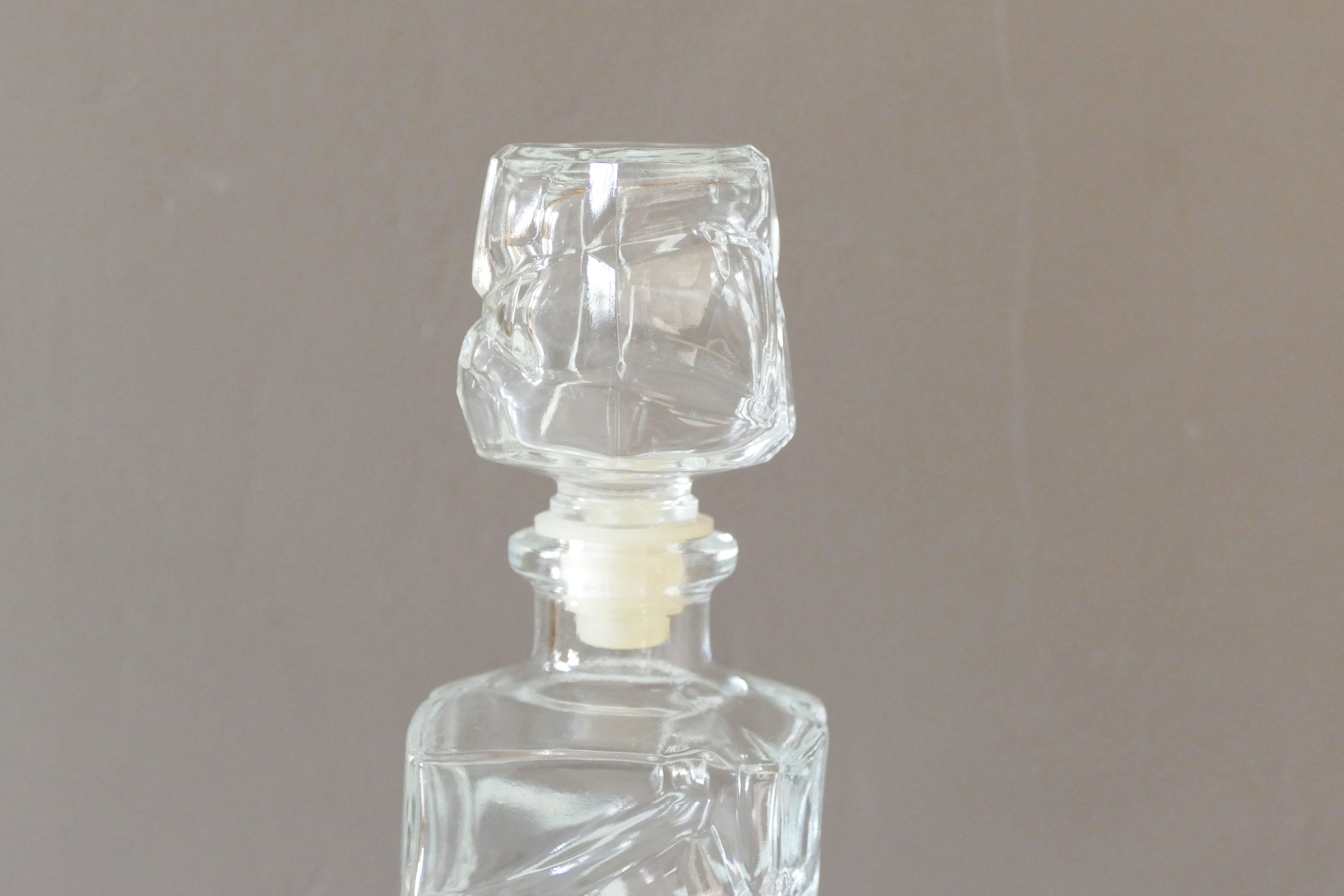 Vintage 70's glass decanter, airtight cap, rectangular shape