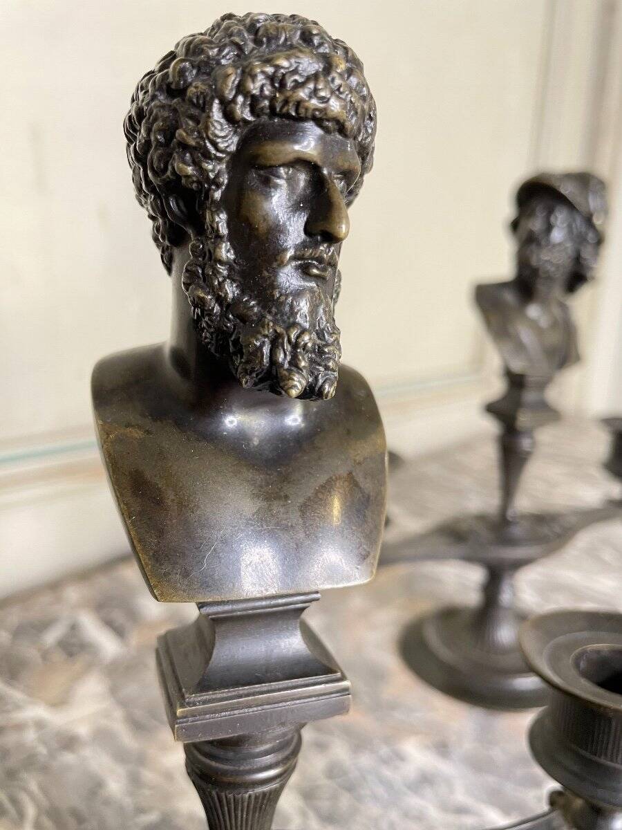 Pair of bronze candlesticks with a black patina in the antique style