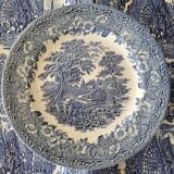 6 blue plates made in england