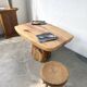 Organic brutalist coffee table in solid cedar, trunk pedestal, 1970s.