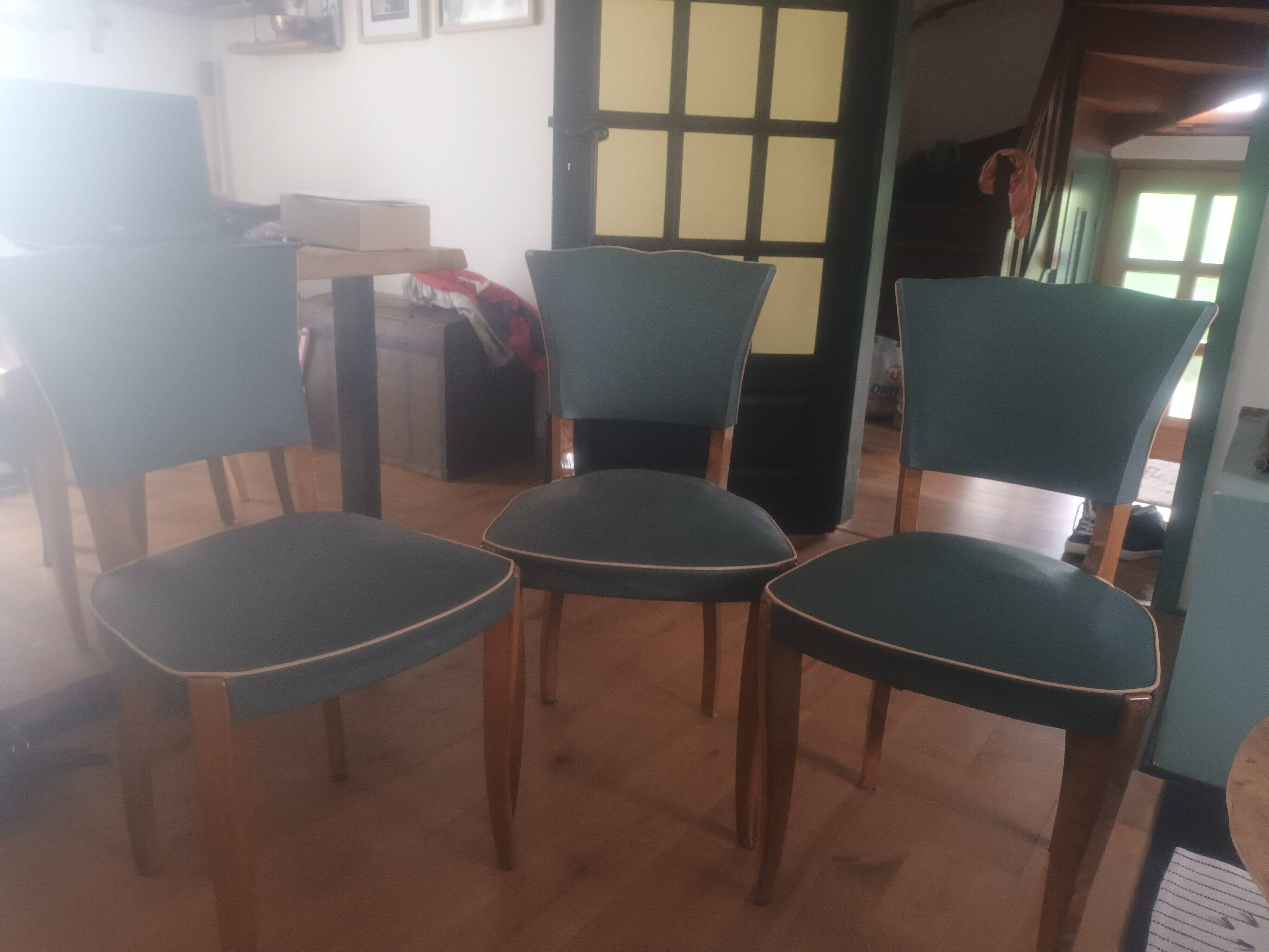 Set of 3 green chairs from the 1960s.