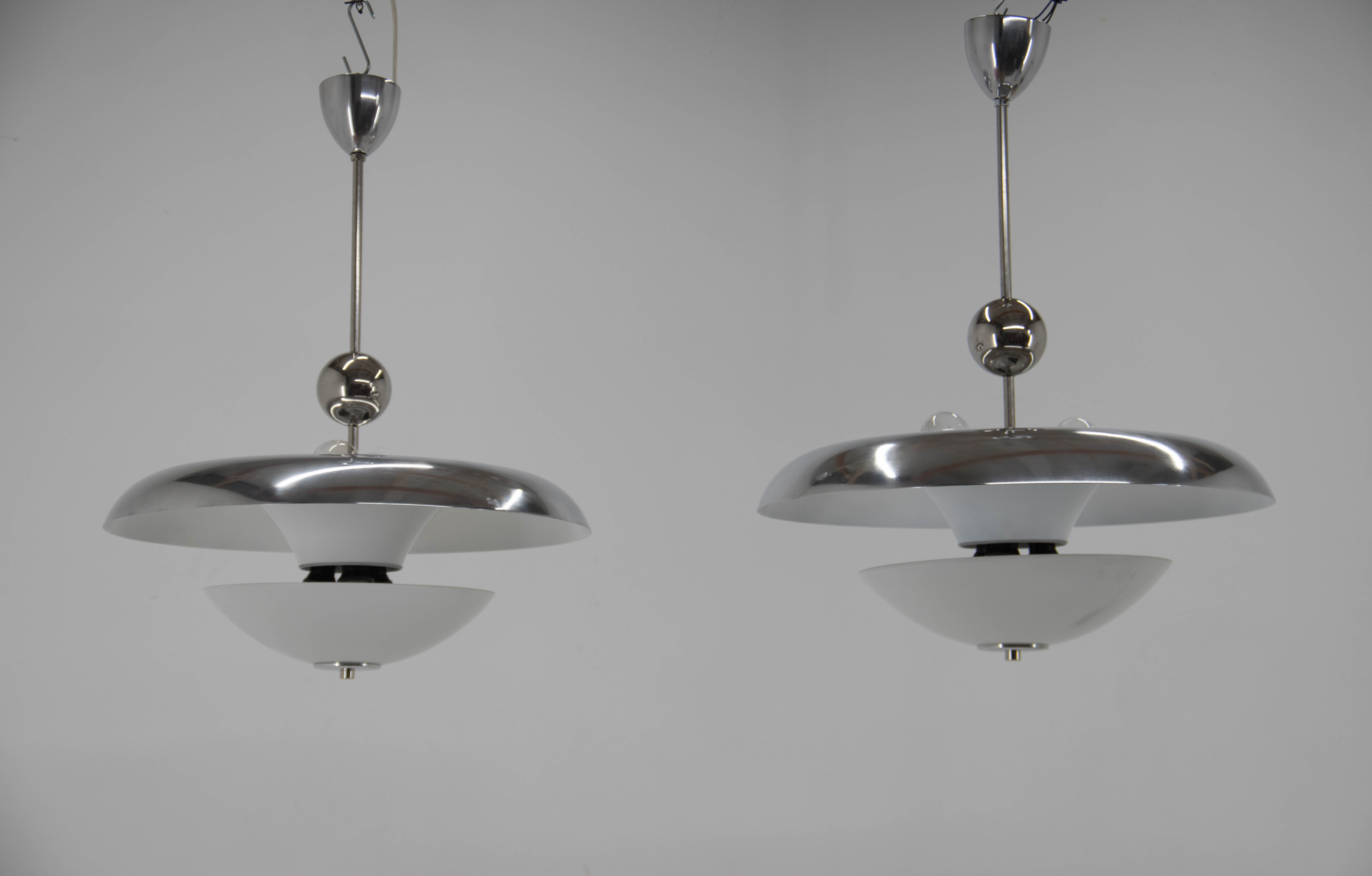 Set of Two Bauhaus Chandeliers, 1930s, Restored