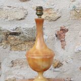 Vintage Neoclassical Alabaster Column and Lamp with Silken Lampeshade-60s