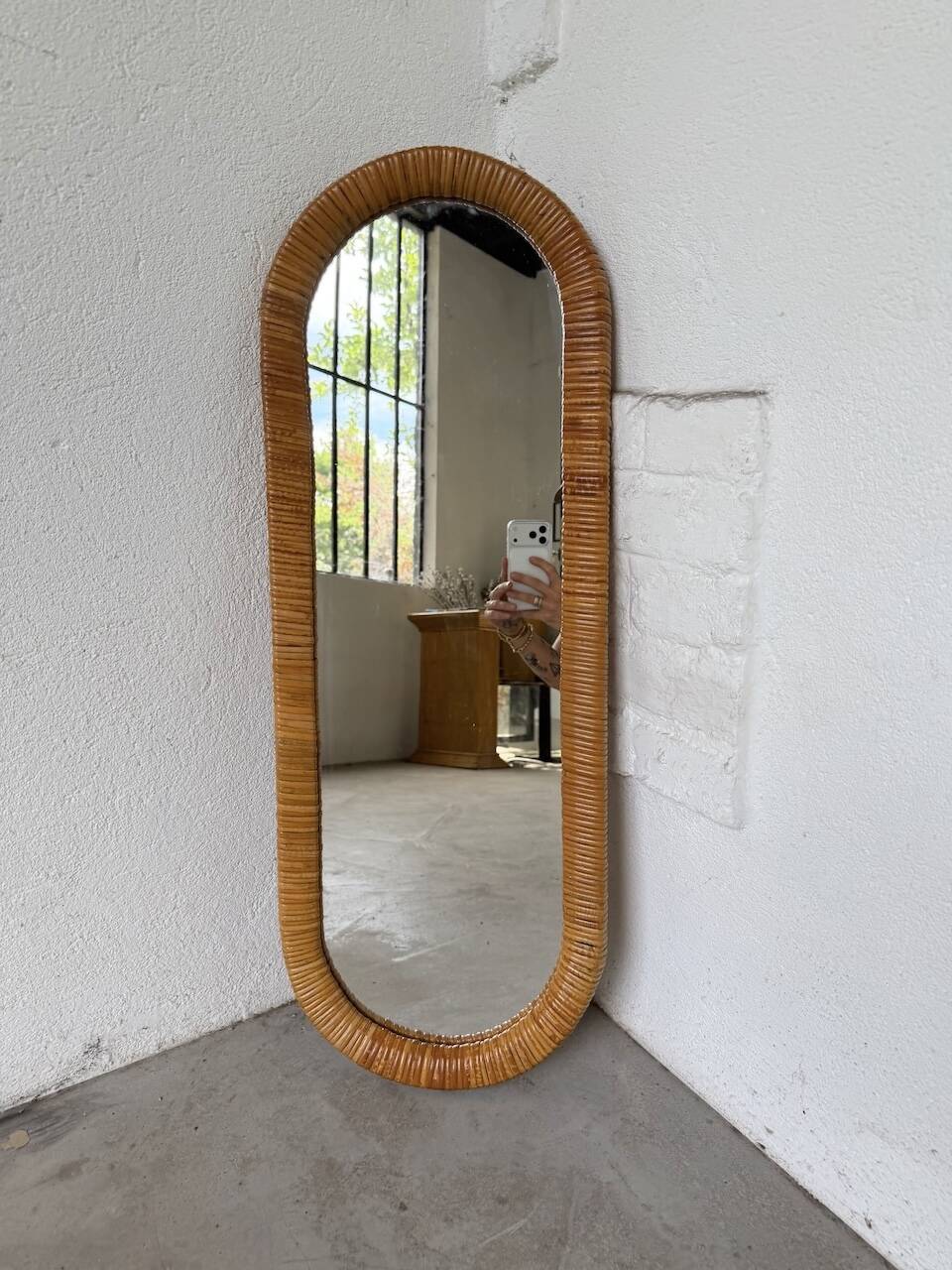 Miroir osier tressé Italie années 60 ovale