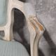 Pair of Louis XV style armchairs in patinated wood, light blue fabric.