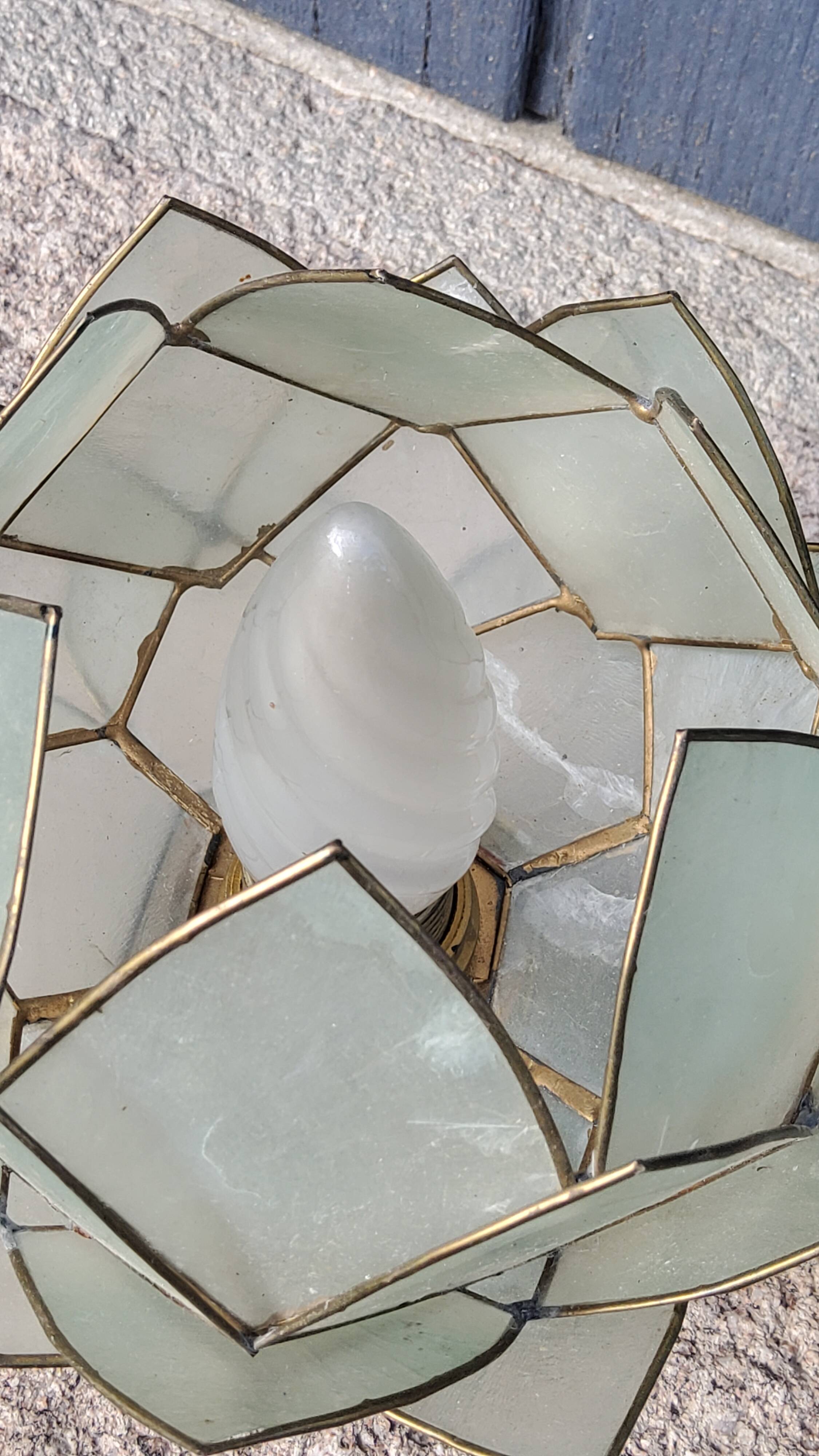 Pair of designer table lamps in turquoise blue green capiz mother-of-pearl from the 70s