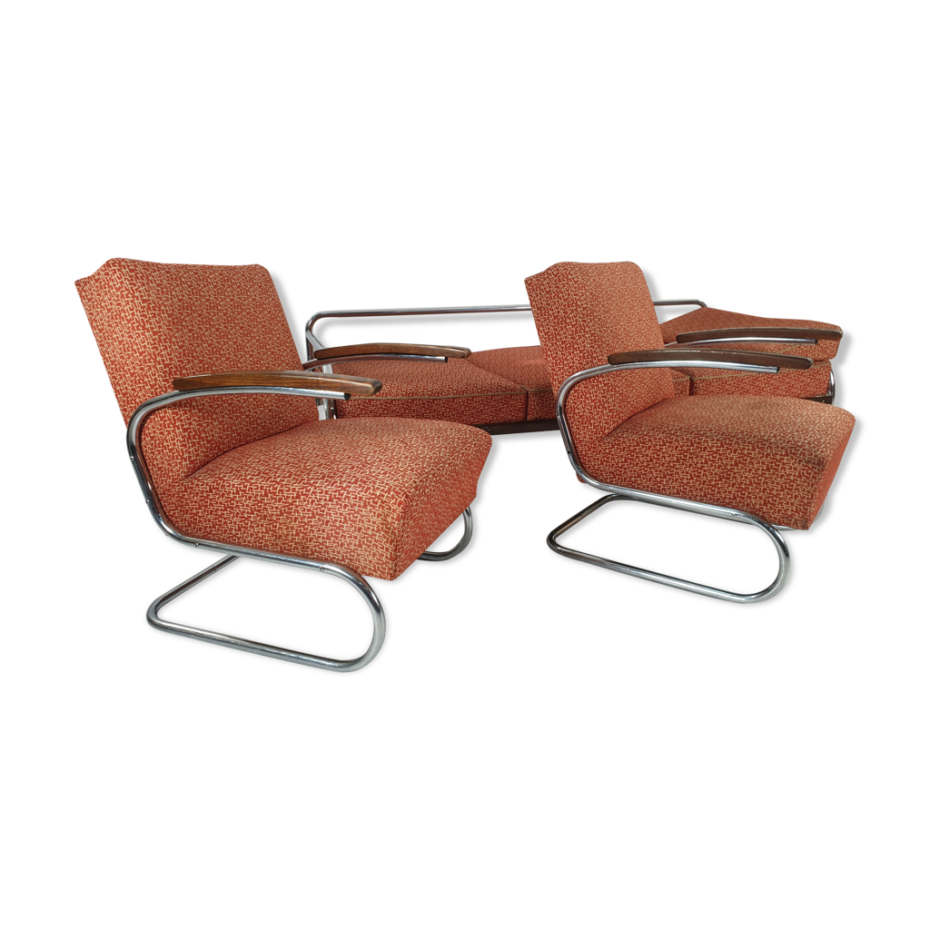 Bauhaus Chrome Armchairs and Sofa by Hynek Gottwald, 1930s, Set of