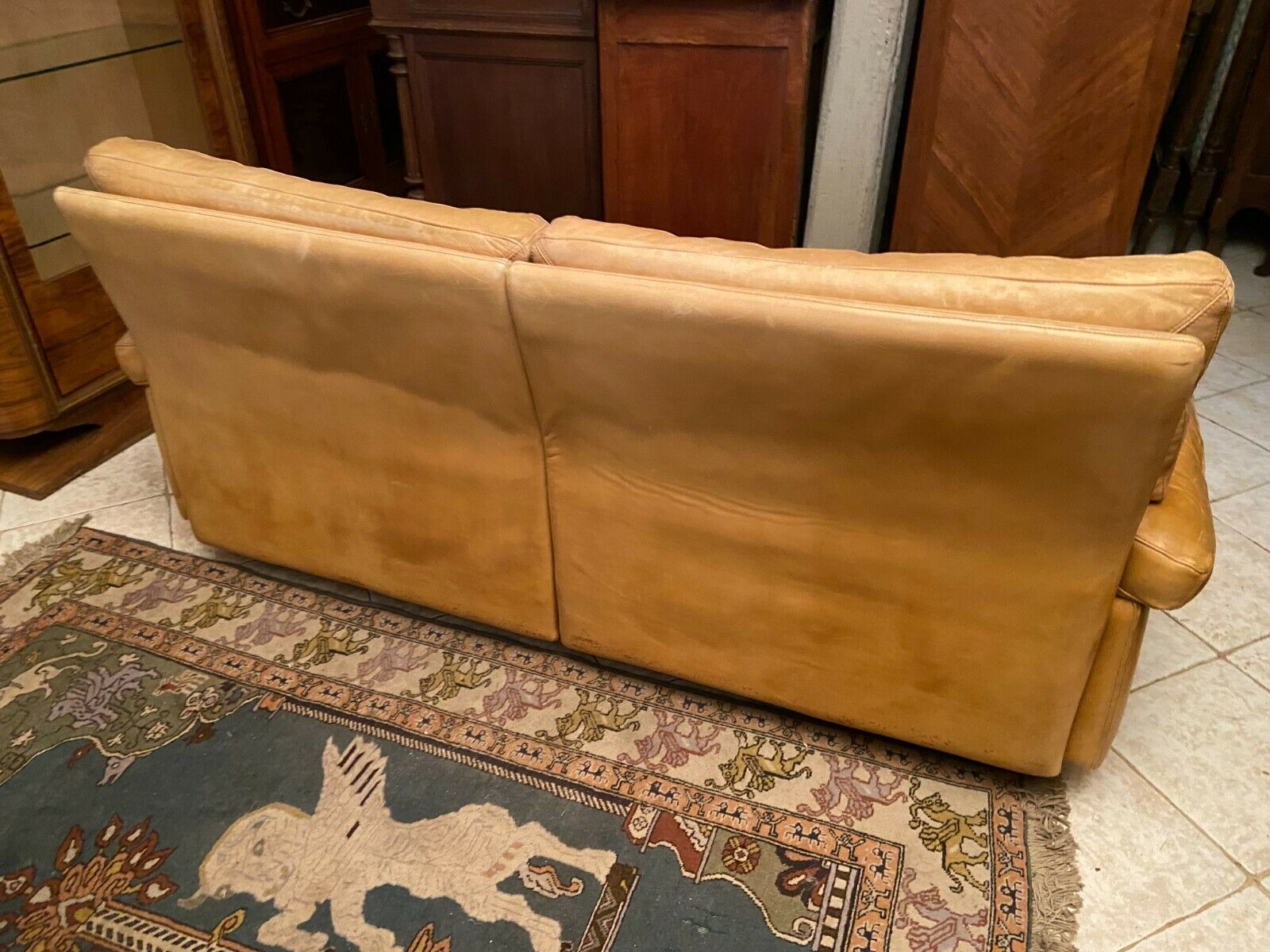 2-seater natural leather sofa from 1970